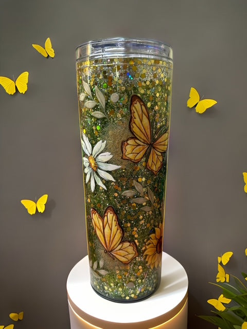 Ready to ship DISCOUNTED Butterfly and Daisy snow globe tumbler