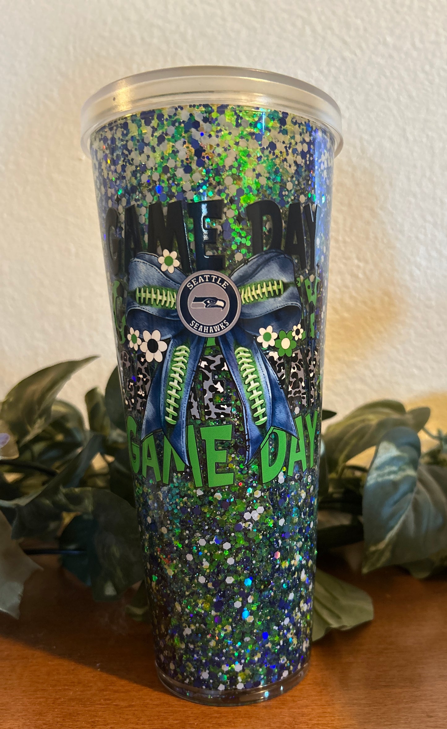 Premade Seahawks 24oz Boba snow globe tumbler