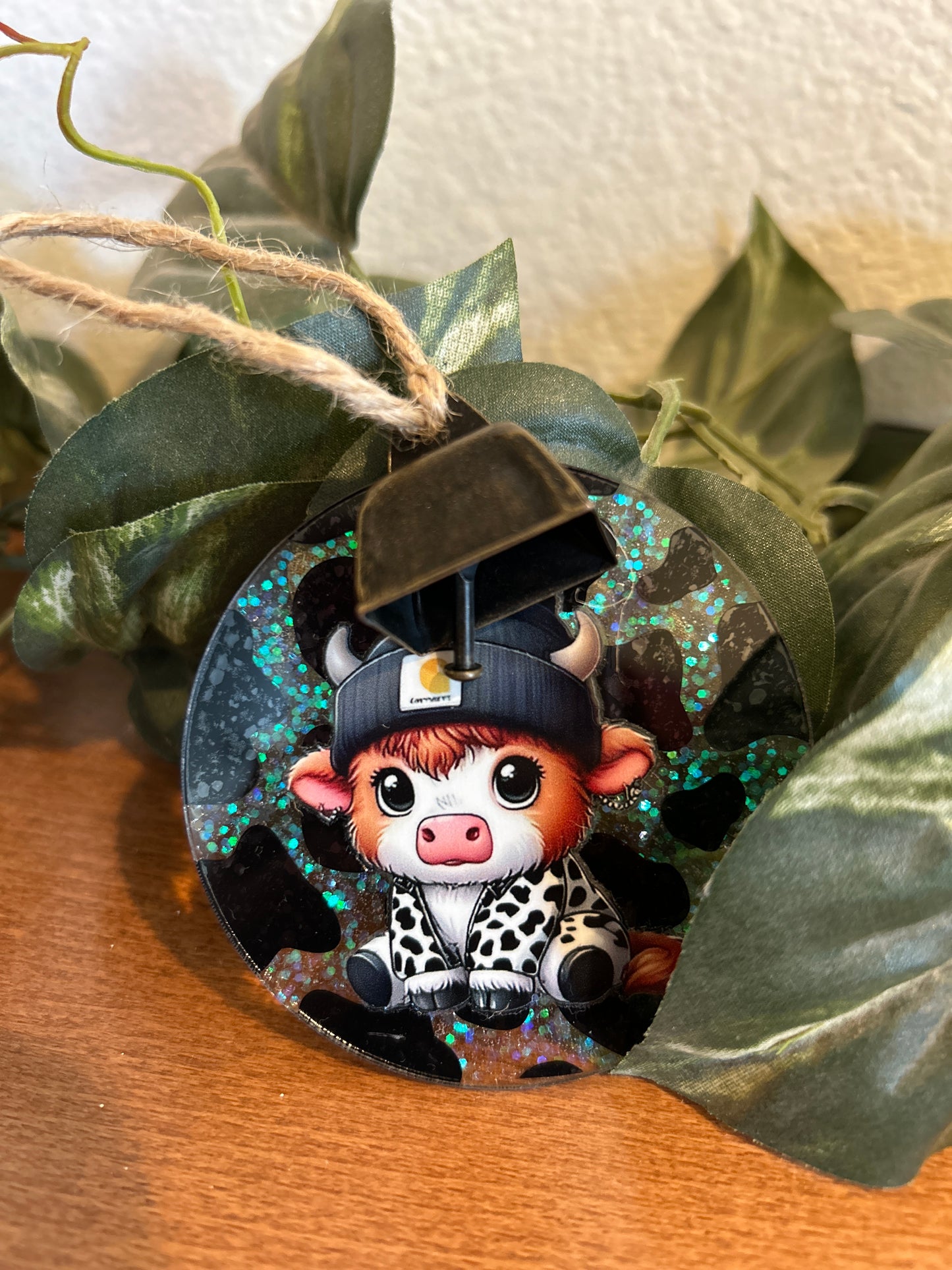 Black Cow Print Background Cow Ornament