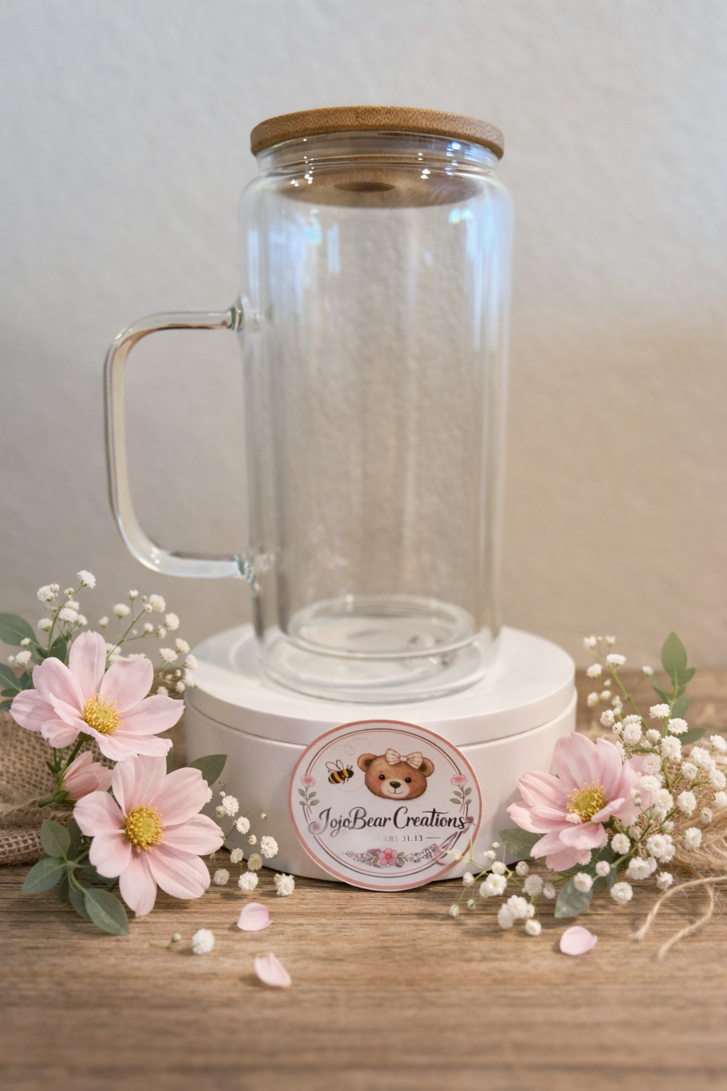 16oz glass snow globe tumbler with handle