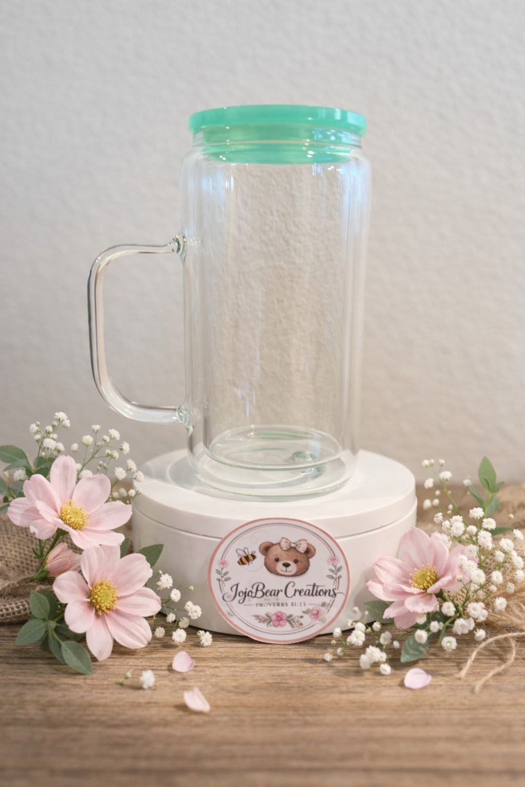 16oz glass snow globe tumbler with handle
