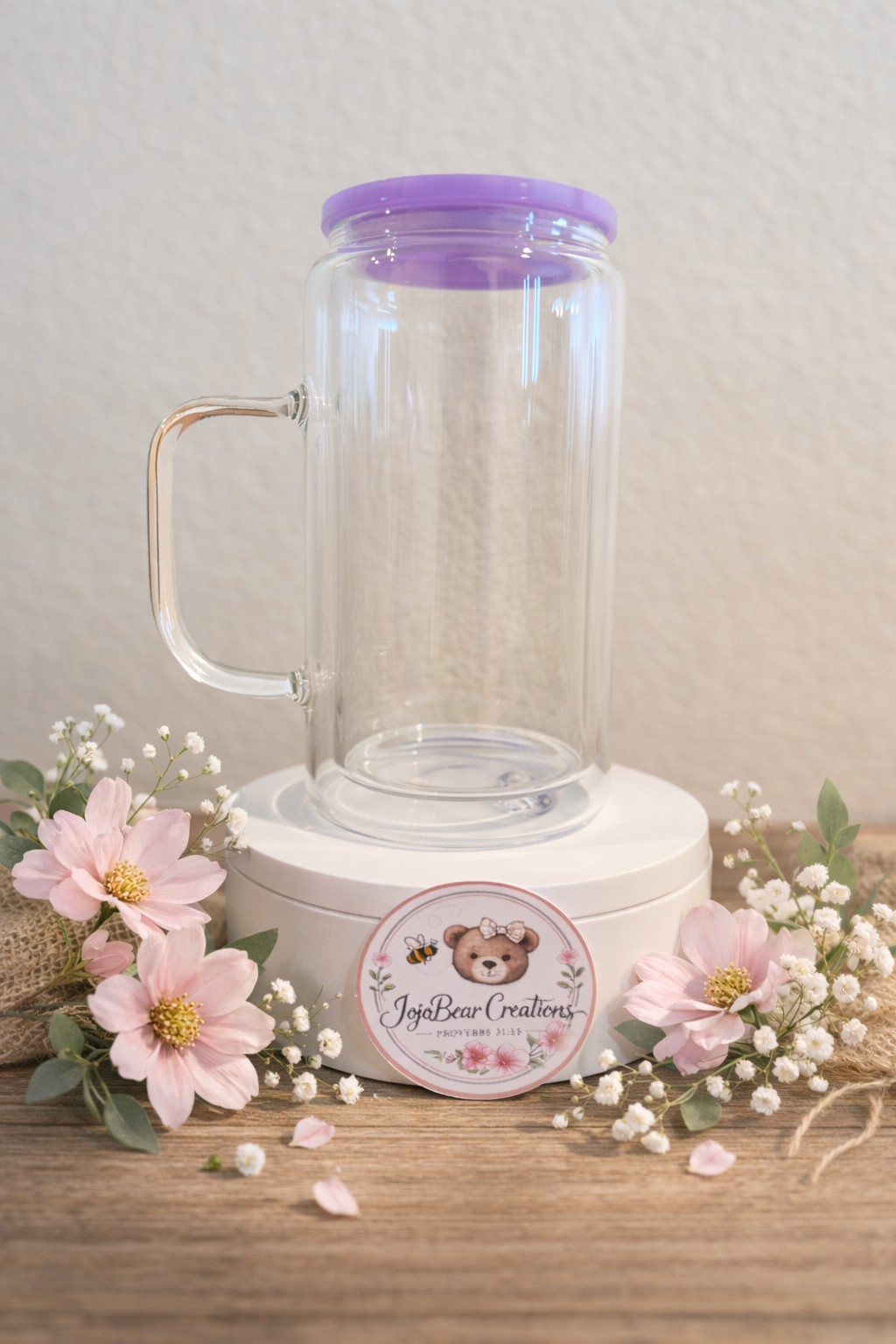 16oz glass snow globe tumbler with handle