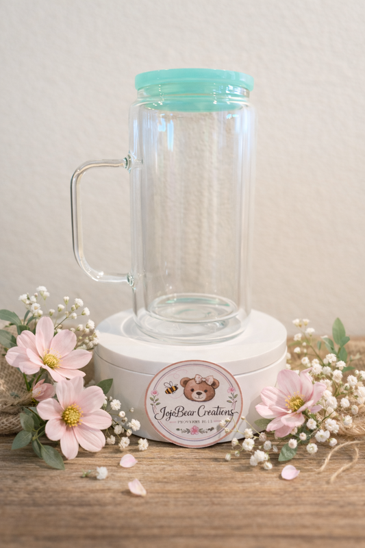 16oz glass snow globe tumbler with handle