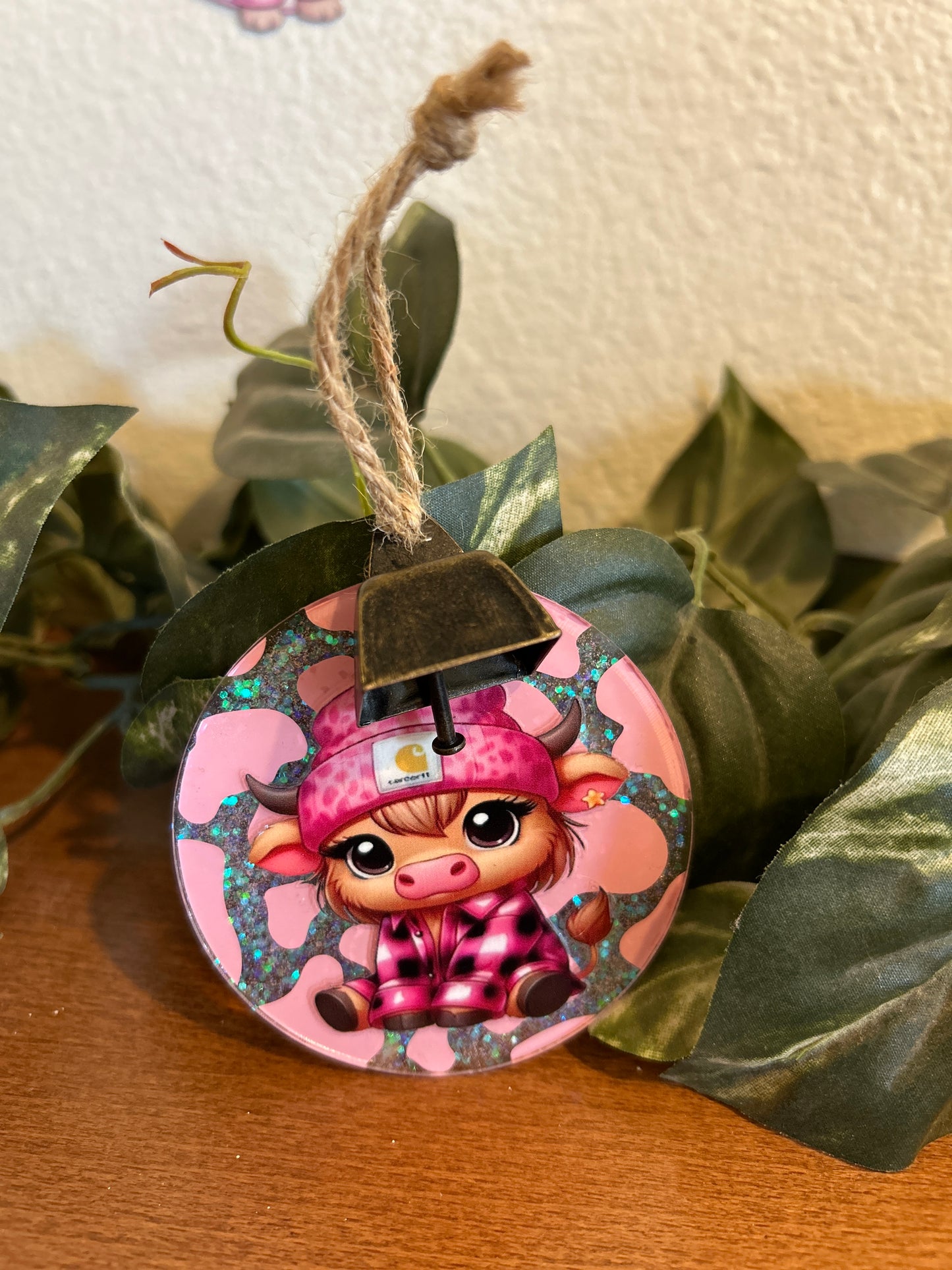 Cute Pink Cow Print Cow Ornament