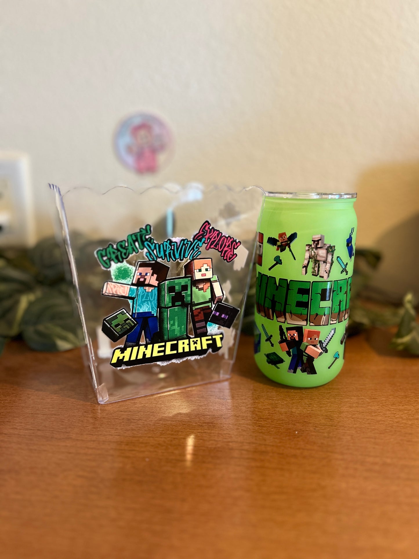 Minecraft popcorn container with matching tumbler