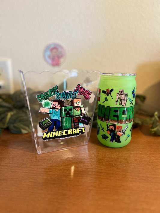 Minecraft popcorn container with matching tumbler