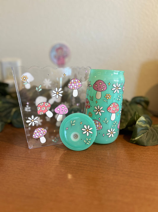 Popcorn container with matching Mint Green Mushroom Tumbler with matching