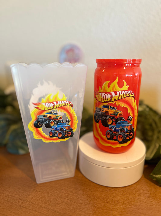 Hot wheel popcorn container with matching Tumbler