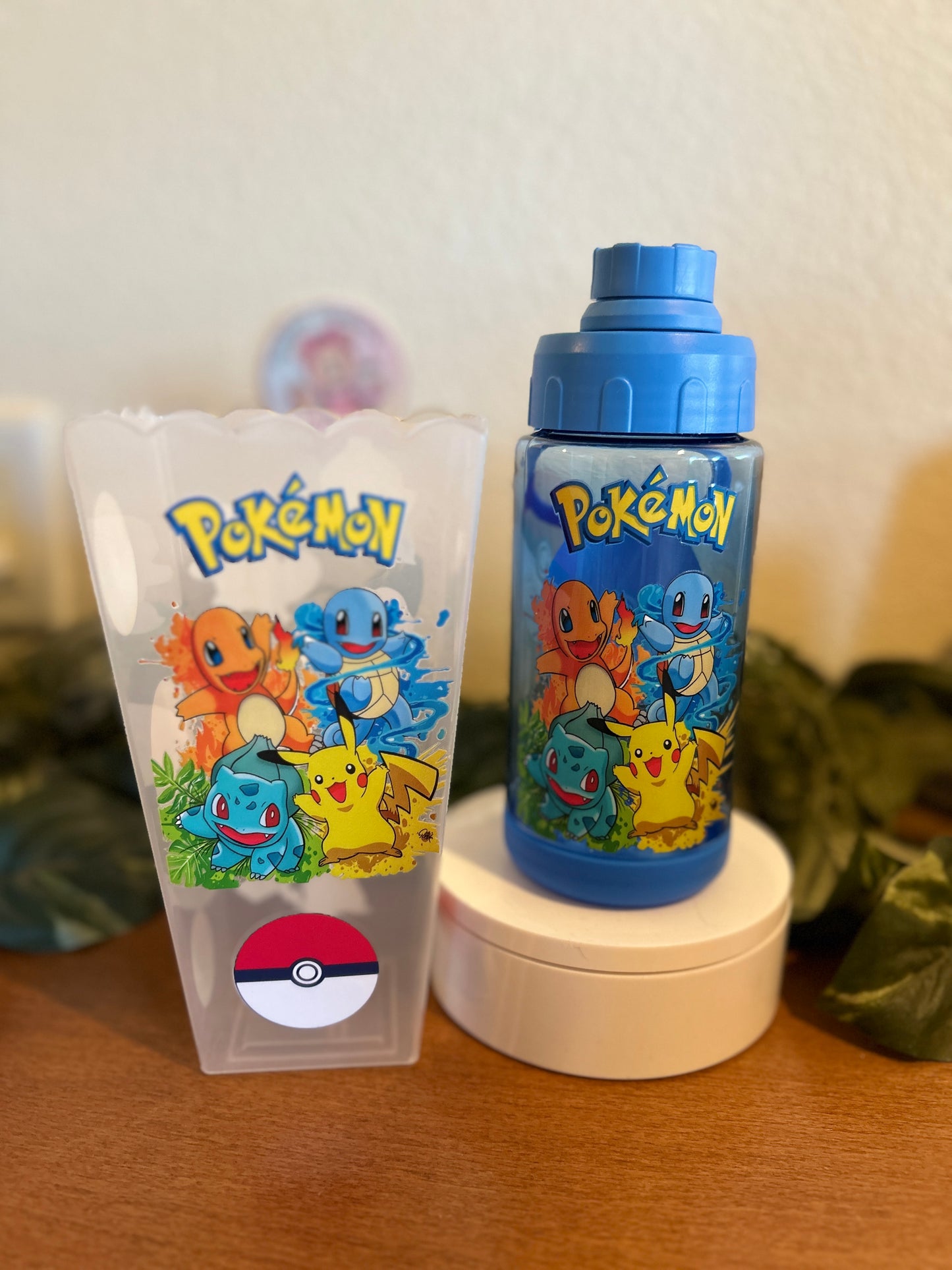Pokémon popcorn container with matching kids water bottle