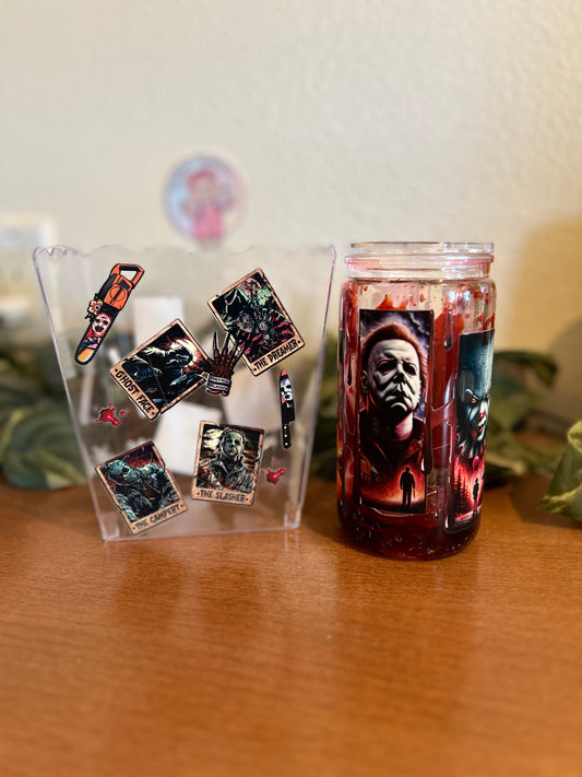 Horror Movie Popcorn Container with Matching Blood Drip snow globe Tumbler