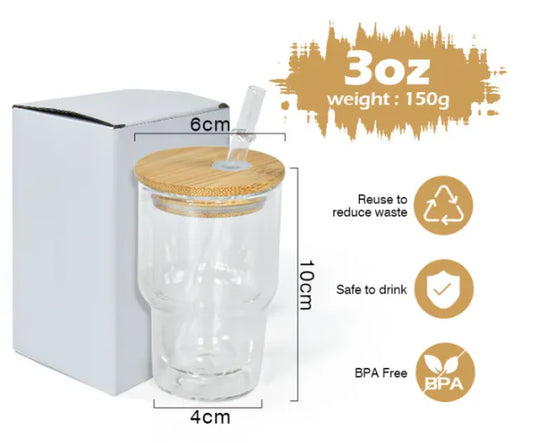 3oz Glass Snowglobe with Bamboo Lid and Straw