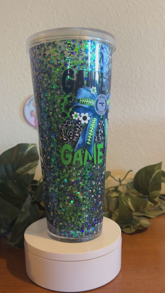 Premade Seahawks 24oz Boba snow globe tumbler
